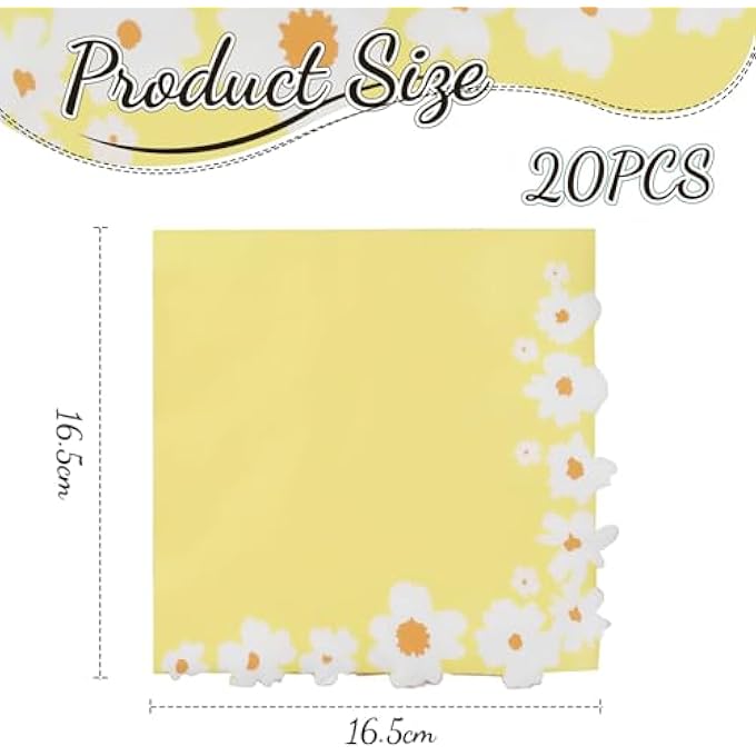 PACK OF 20 DAISY PARTY NAPKINS DAISY COCKTAIL LUNCH TABLE PAPER NAPKINS SUMMER SPRING FLOWERS PICNIC NAPKINS (YELLOW) - Image 3